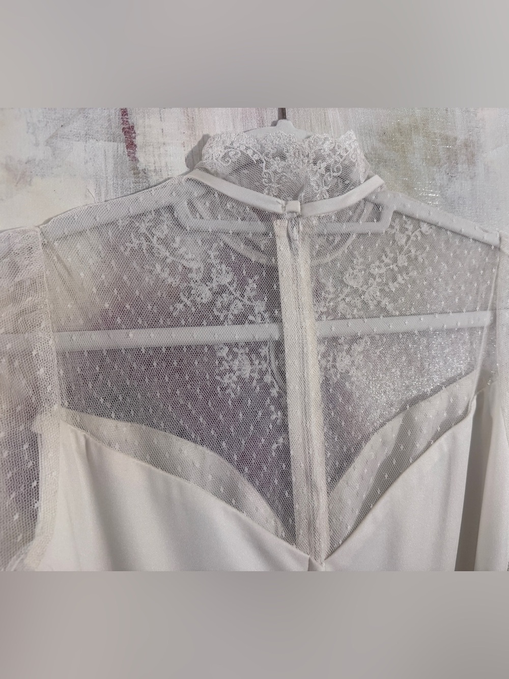1980 HAND SEWN VTG French Lace Sleeved • Full Length Silk Wedding Dress • SMALL - Picture 9 of 16